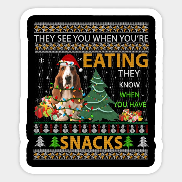 Basset Hound Ugly Christmas They See You're Eating Xmas Gift Sticker by Sinclairmccallsavd